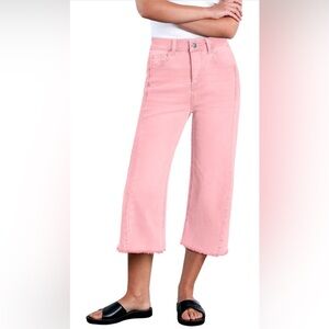 Sidefeel Women's Capri Jeans High Waisted Wide Leg Stretchy Raw Hem Denim Pants